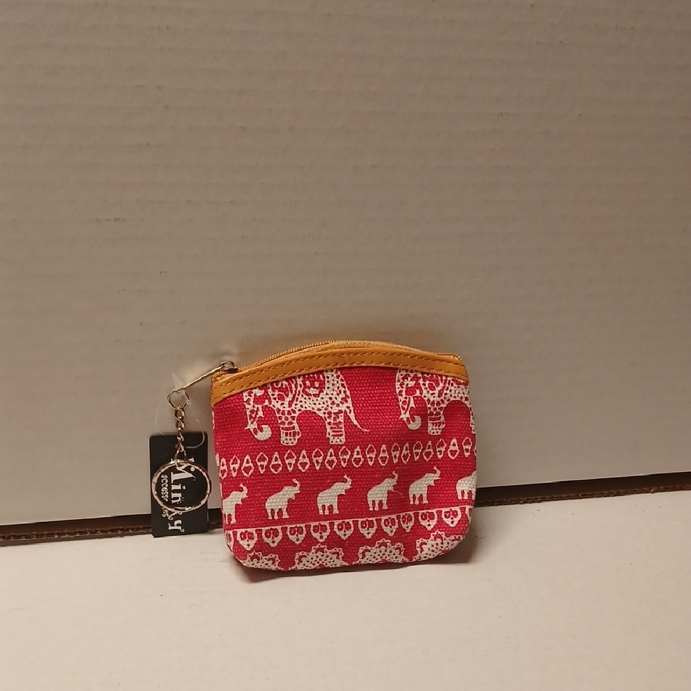 Minky Elephant Pattern Red White Key Card Holder NWT
